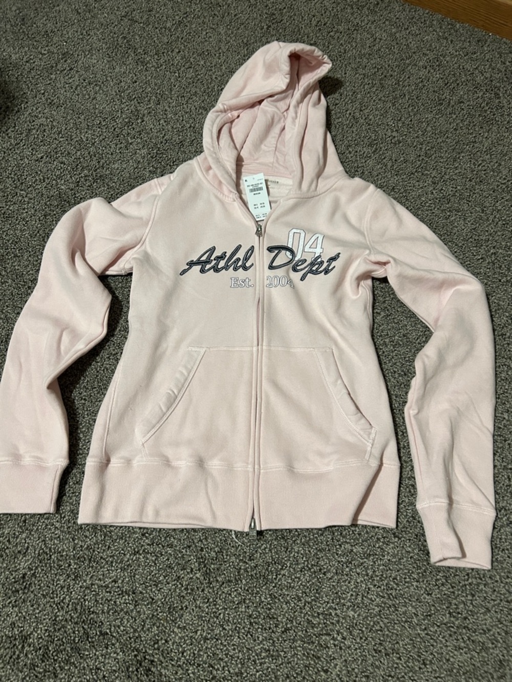Hollister Light Pink Embroidered Zip Hoodie